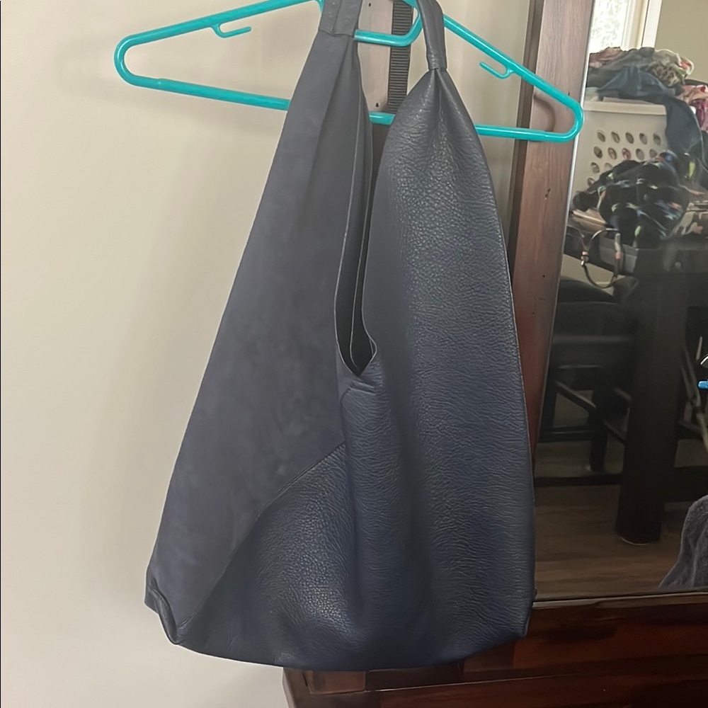 Elegant Blue Leather Tote Bag - Shiraleah